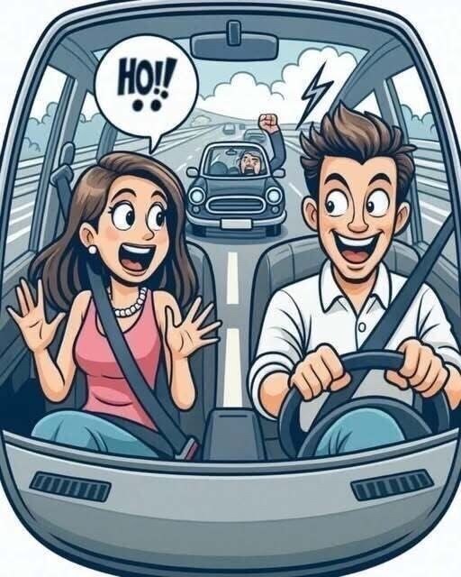 A married couple is driving along a highway doing a steady 40 miles per hour